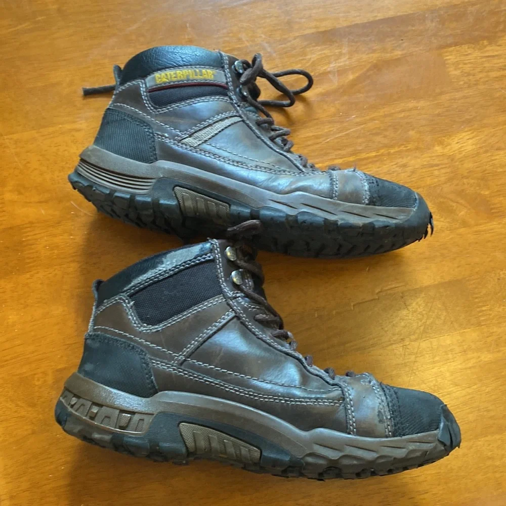Caterpillar Brown Black Boots 8 Leather Upper Steel Toe
